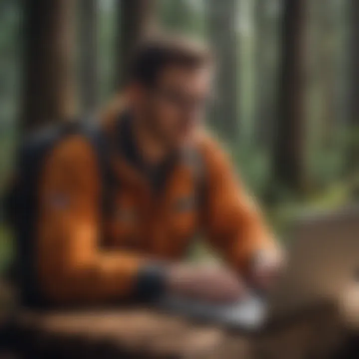 A job seeker reviewing forestry job listings on a laptop.