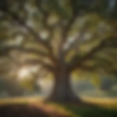 A majestic oak tree in a serene landscape