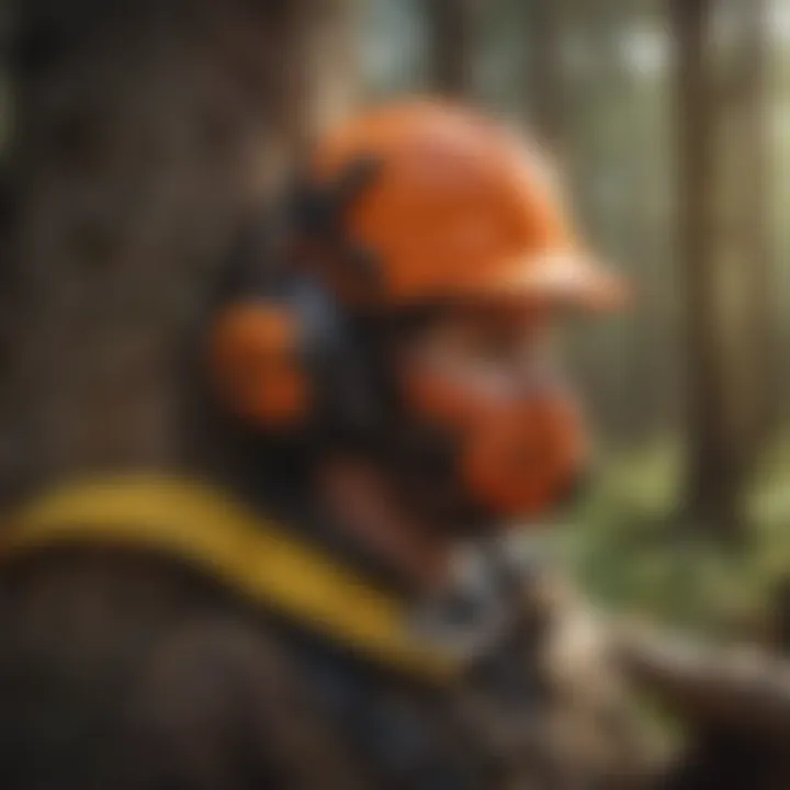 A safety equipment setup for tree pulling, including harnesses and gloves.