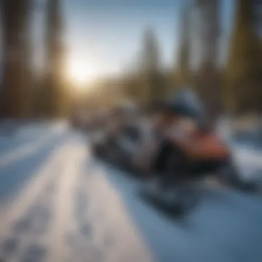 Snowmobiles lined up ready for adventure