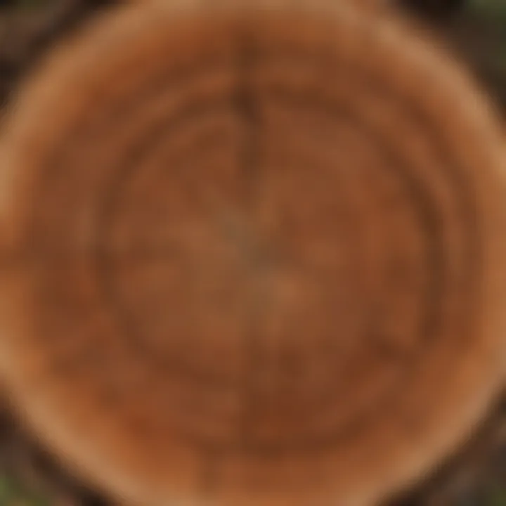 A cross-section of an American fir log highlighting its growth rings and texture