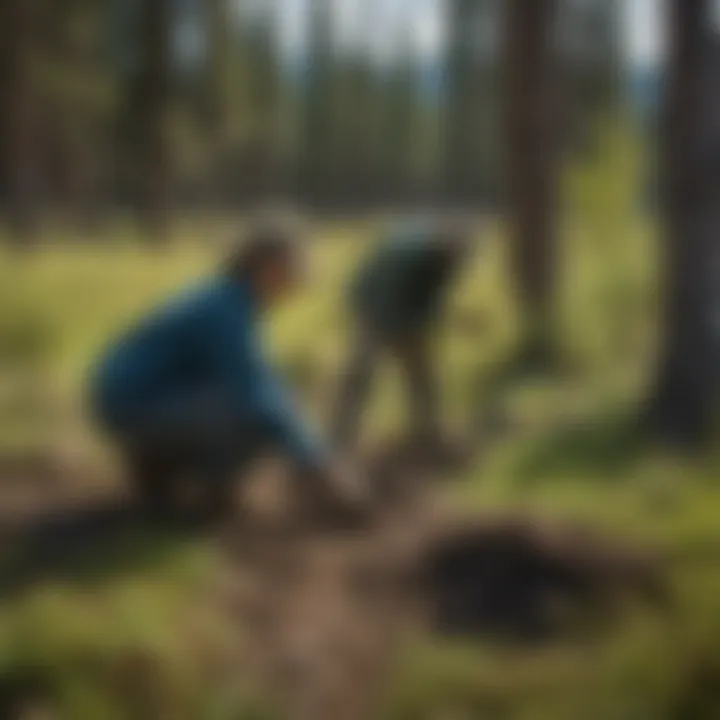 Volunteers engaged in conservation efforts, planting trees to preserve the natural landscape of the Bitterroot region.