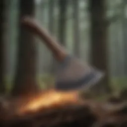 An axe poised for action, showcasing the craftsmanship involved in competitive chopping.