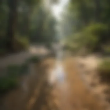 A panoramic view of a sand river ecosystem showcasing diverse flora and fauna.