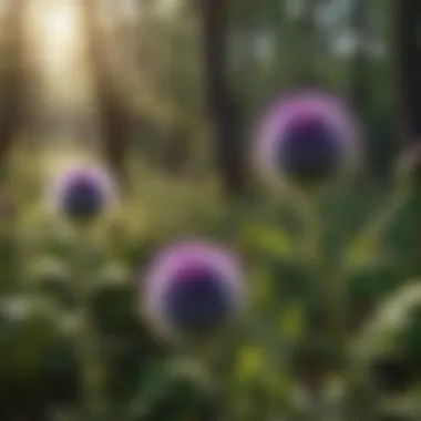 A natural landscape with thistles growing wild, illustrating their habitat and ecological importance.