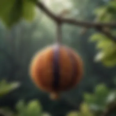 The Unique Texture of Fig Fruit A fig fruit hanging from a branch, showcasing its unique texture.
