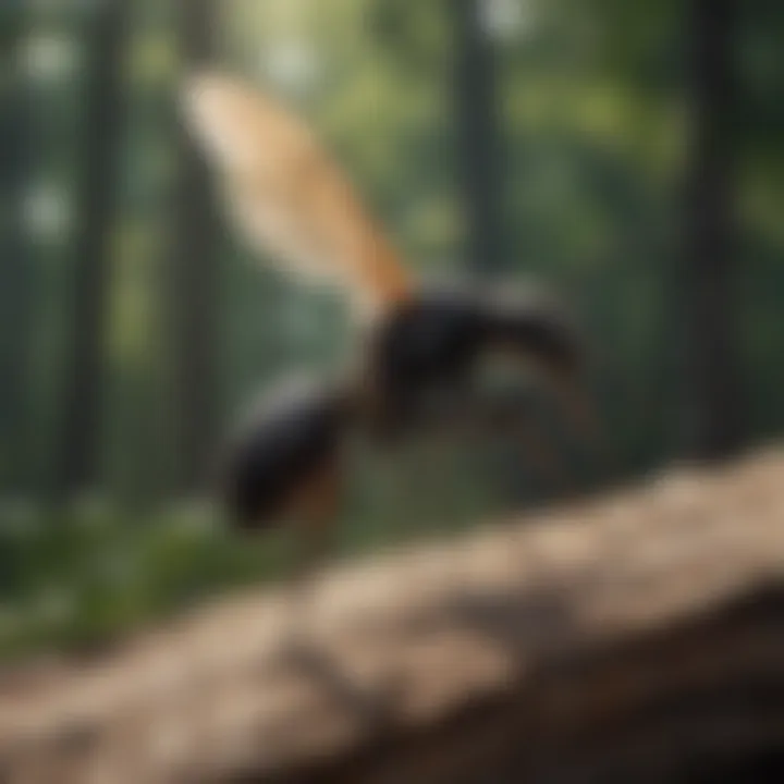 A carpenter ant in flight, demonstrating its flight capability.