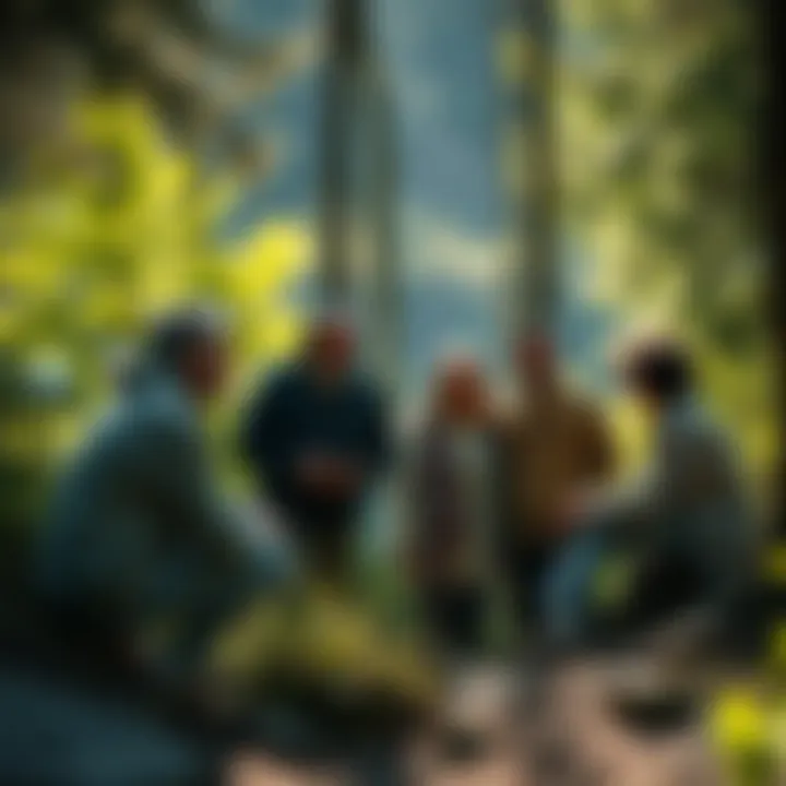 Community Connection in Natural Settings Group of individuals enjoying a peaceful forest retreat