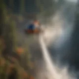 A helicopter dropping water on a forest fire