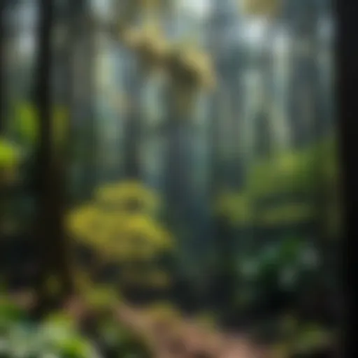 A vibrant forest teeming with diverse flora and fauna