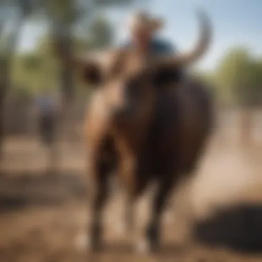 Bull Care and Training A close-up of a bull, emphasizing the care and training involved in bull riding.