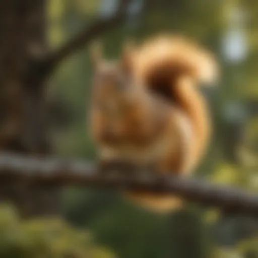 A golden squirrel perched elegantly on a branch, showcasing its vibrant fur