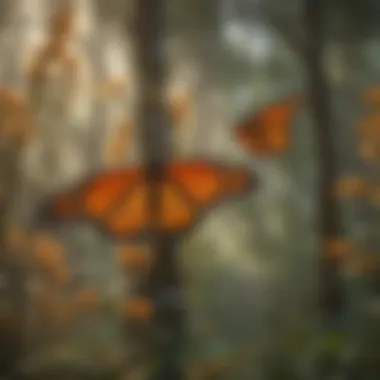 A stunning snapshot of monarch butterflies in flight during migration season.