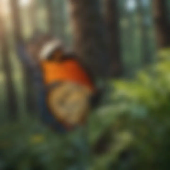 A close-up of a butterfly in mid-flight, emphasizing its role in the pollination process.