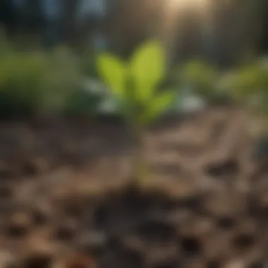 A close-up of a sapling being nurtured in a community garden