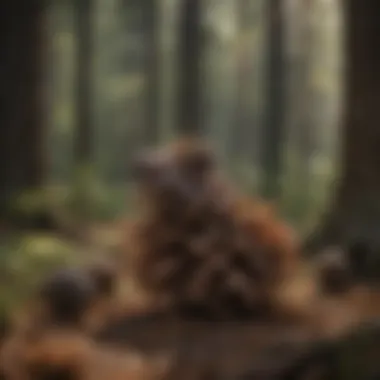 Diverse wildlife interacting with pine cones