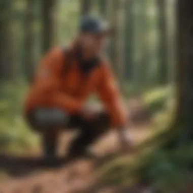 Field expert using tracking tools in a woodland