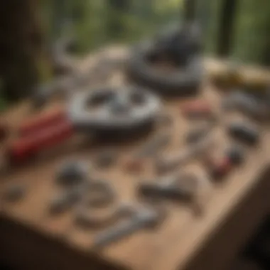 Gear Overview: Tools of the Climbing Trade Essential climbing equipment displayed on a wooden surface