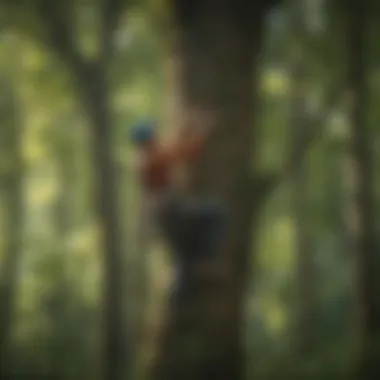 A group of participants engaging in a tree climbing workshop