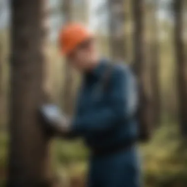 Technician using technology for tree health evaluation