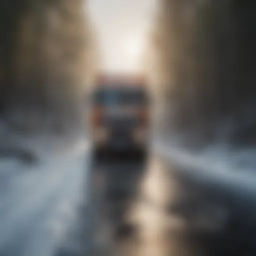 A truck navigating a slippery ice-covered road