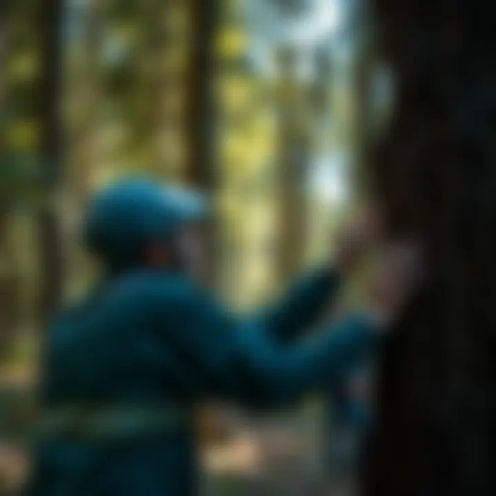 Assessing the Condition of Tree Bark Forestry professional assessing tree bark condition in a woodland