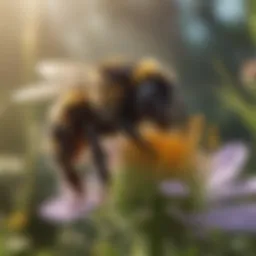 Close-up of a bumblebee on a flower collecting nectar