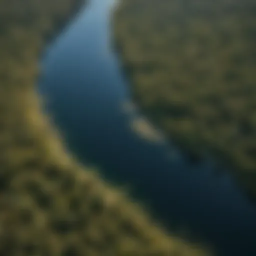 Aerial view of the lake showing the county line demarcation