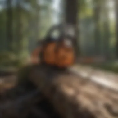Crosscut Chainsaw Chains in Action Illustration of crosscut chainsaw chains in action during woodland management.