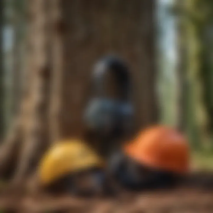 Safety equipment arranged neatly for tree cutting operations