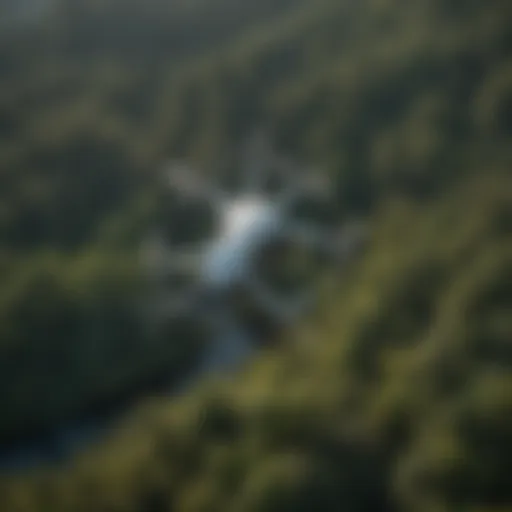 Drone surveying a lush forest canopy