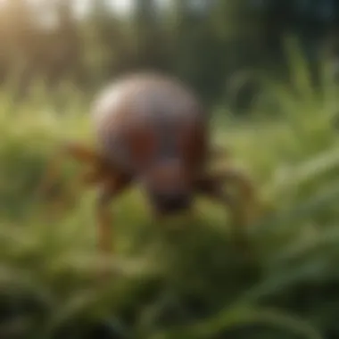 Close-up of a tick crawling on grass