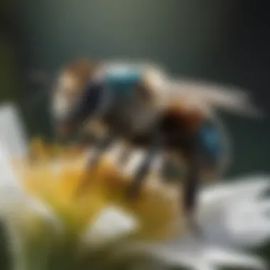 Mason Bee at Work: Pollination in Action Close-up of a mason bee on a flower, highlighting its role in pollination.