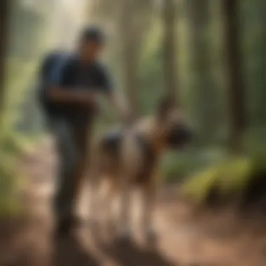 A service dog assisting a person with mobility challenges outdoors