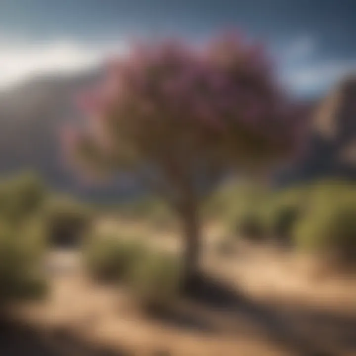 Desert landscape featuring a Desert Willow in its natural habitat