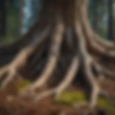 Close-up of tree roots at the timberline elevation