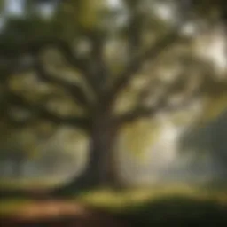 A majestic oak tree providing shelter to wildlife, showcasing biodiversity in a woodland setting.