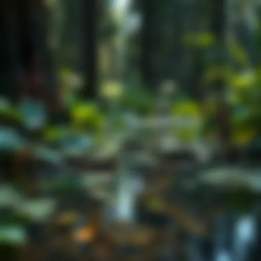 Diverse Aquatic Flora in Forest Management A serene aquatic landscape showcasing diverse plant species in a forested area