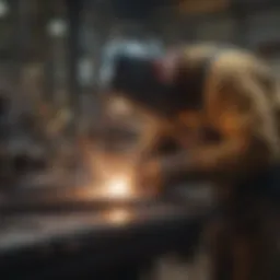 A skilled welder at work in a bustling Kansas City workshop